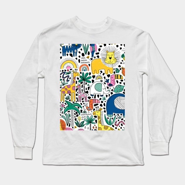 Safari Animal Pattern Long Sleeve T-Shirt by Sandra Hutter Designs